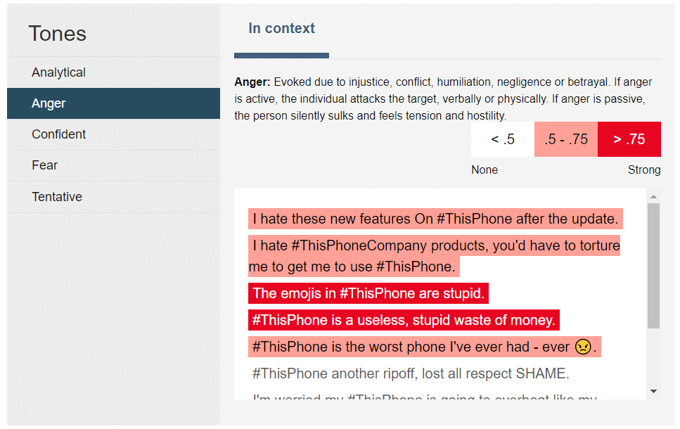 IBM Watson Tone Analyzer for sentiment