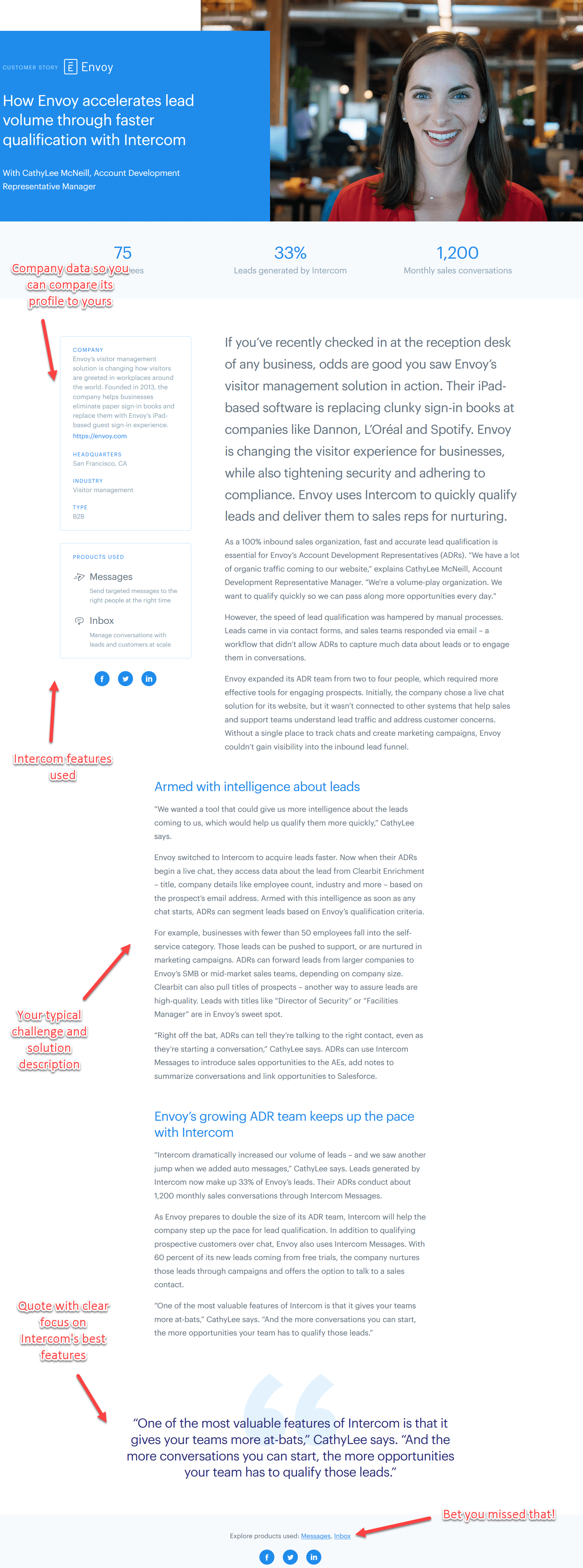 Intercom case study for their clients