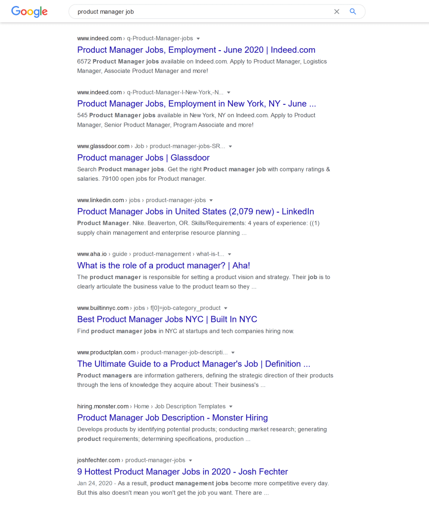 google search results analysis